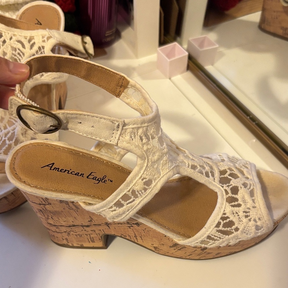 American Eagle Outfitters Cream Lace Wedges